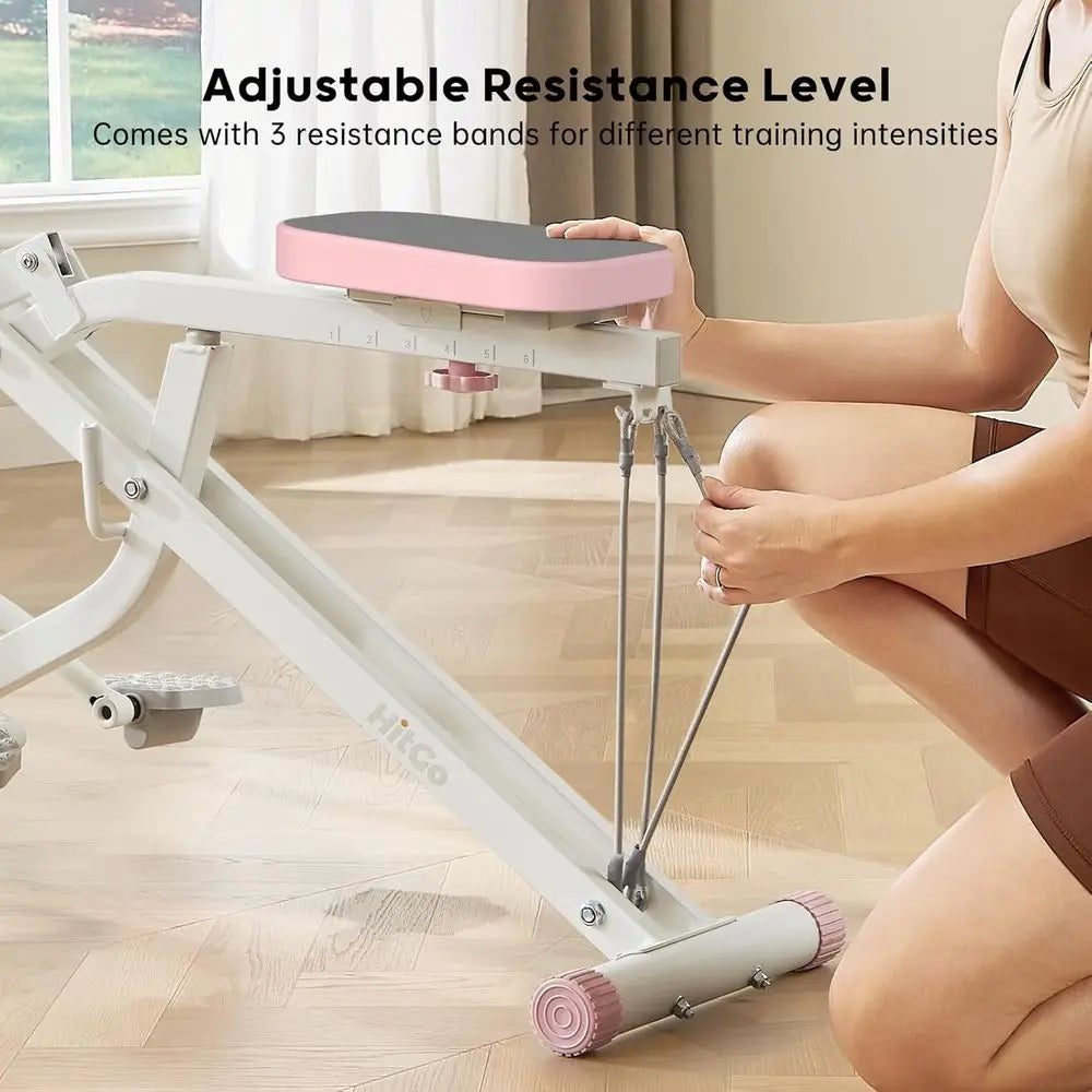 2-in-1 Foldable Squat & Rowing Machine, Home Trainer with 3 Resistance Bands, 400lbs Capacity for Leg, Glutes and Core Workout