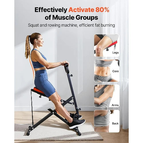 Foldable Deep Squat Rowing Machine with 2/3 High Strength Resistance Bands Glute Leg Trainer Home Workout Exercise Equipment
