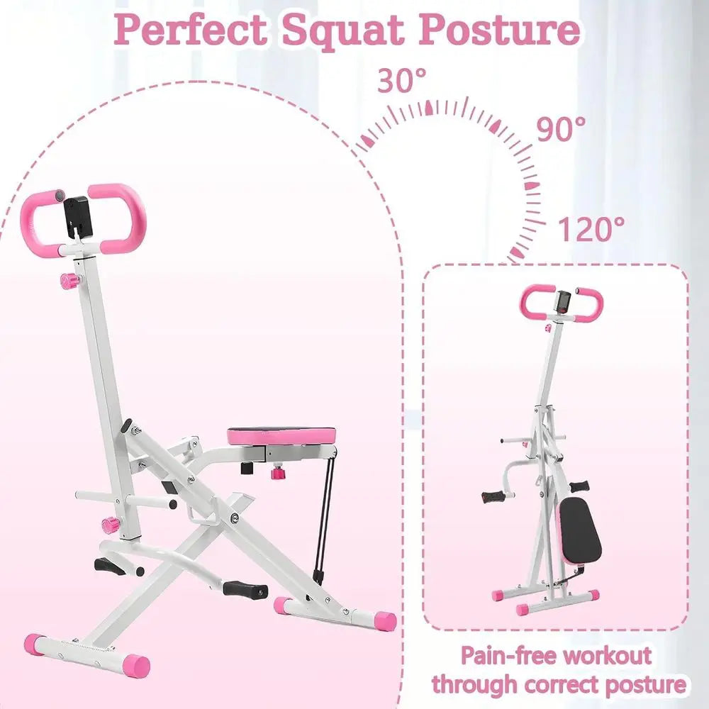 Foldable Deep Squat & Rowing Machine for Women, Adjustable Resistance Home Exercise Device for Glute, Leg and Cardio Workout