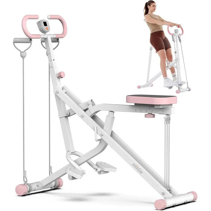 2-in-1 Foldable Squat & Rowing Machine, Home Trainer with 3 Resistance Bands, 400lbs Capacity for Leg, Glutes and Core Workout