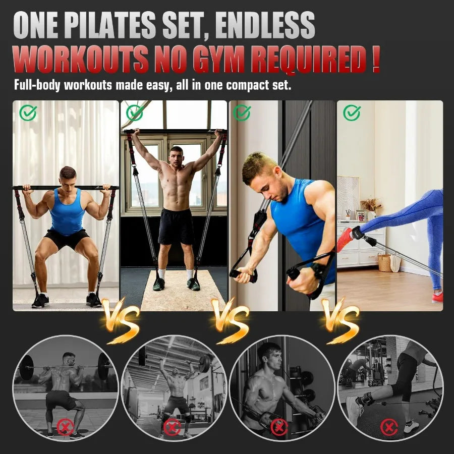 Pilates Bar Kit with Resistance Bands, Heavy Duty Multifunctional Pilates Workout Equipment for Strength Training, HIPS, Back, A