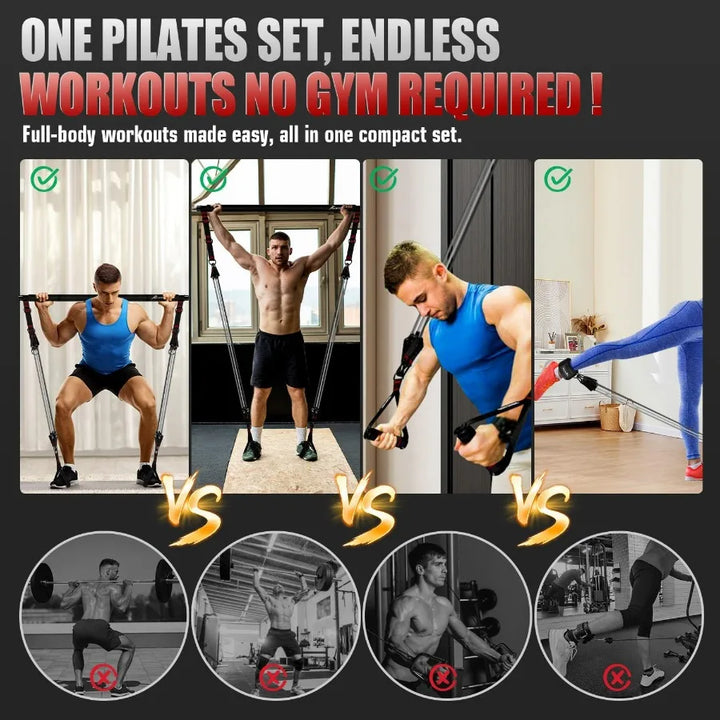 Pilates Bar Kit with Resistance Bands, Heavy Duty Multifunctional Pilates Workout Equipment for Strength Training, HIPS, Back, A