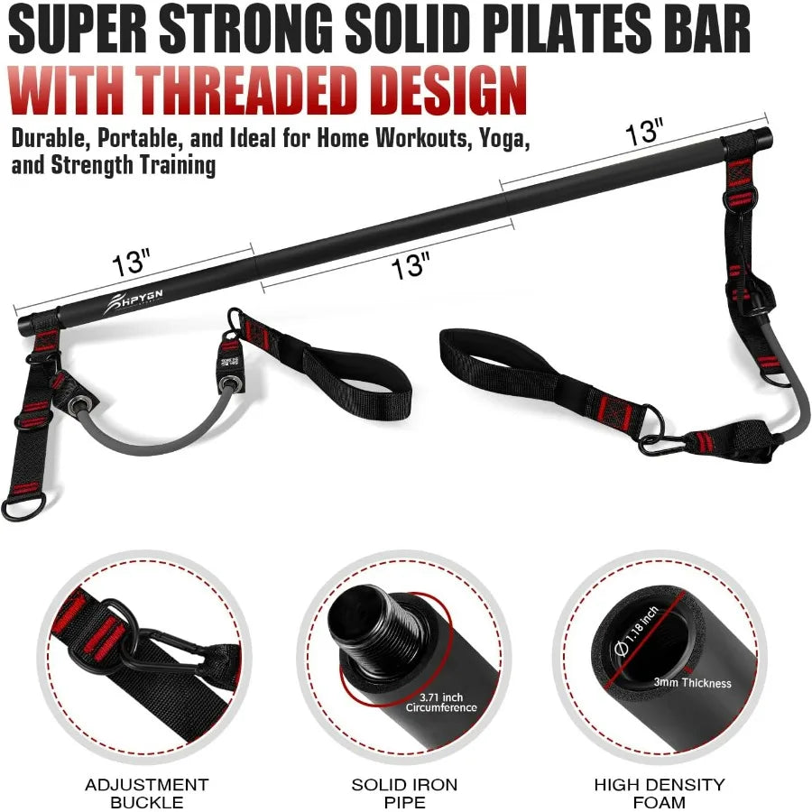 Pilates Bar Kit with Resistance Bands, Heavy Duty Multifunctional Pilates Workout Equipment for Strength Training, HIPS, Back, A