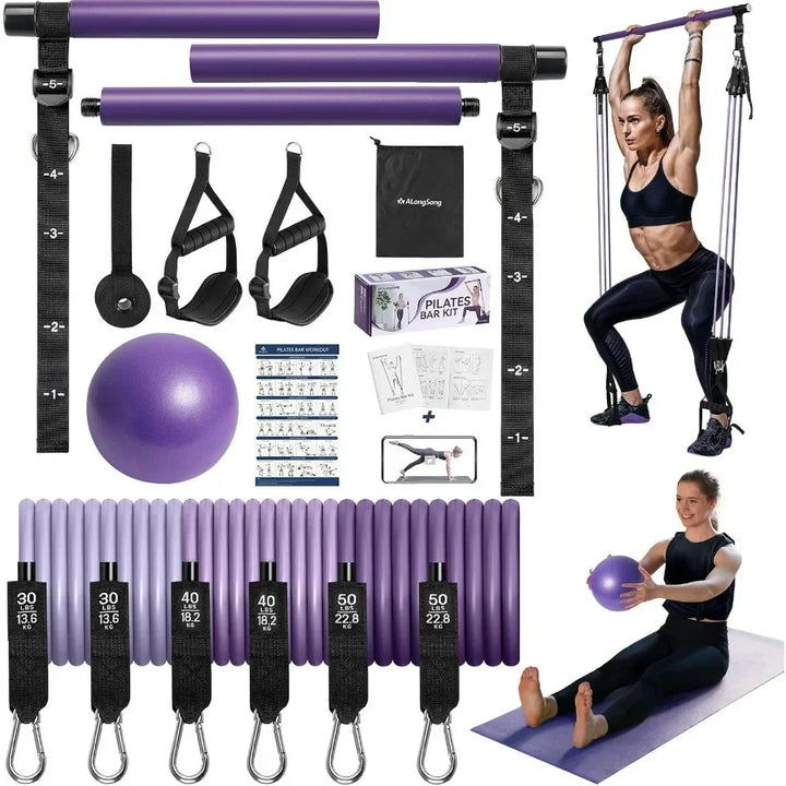 Upgraded Pilates Bar Kit with Resistance Bands Natural Latex for Women & Men, Heavy-Duty Stainless Steel Multifunctional Yoga Pi