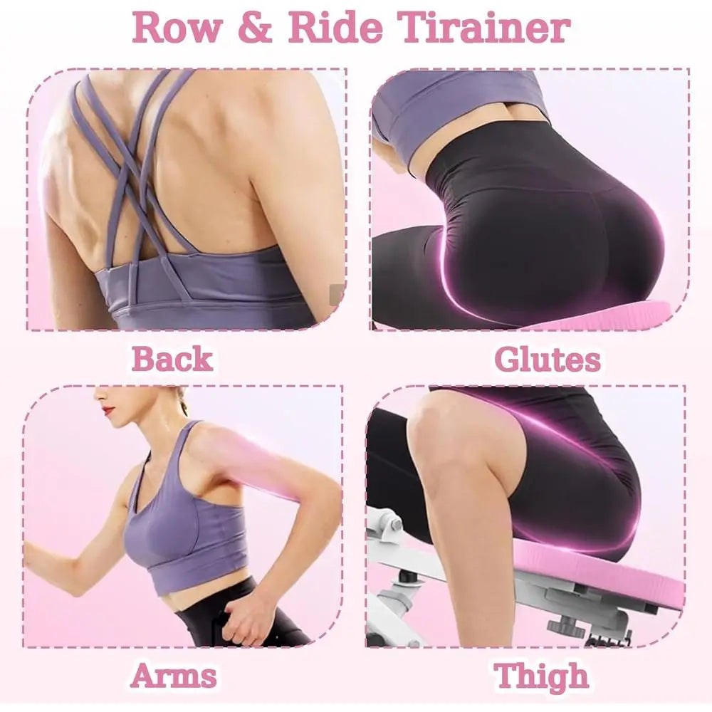 Foldable Deep Squat & Rowing Machine for Women, Adjustable Resistance Home Exercise Device for Glute, Leg and Cardio Workout
